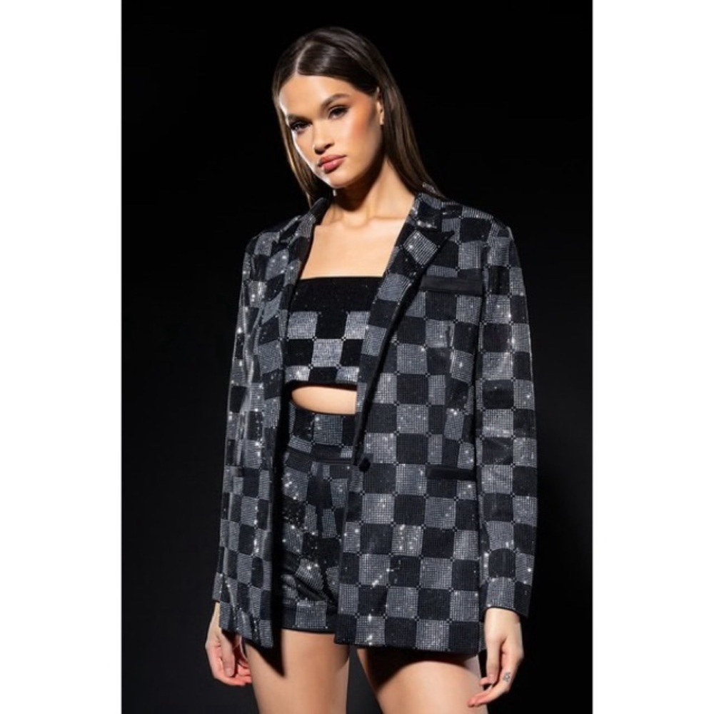 AKIRA Checkered Rhinestone Blazer